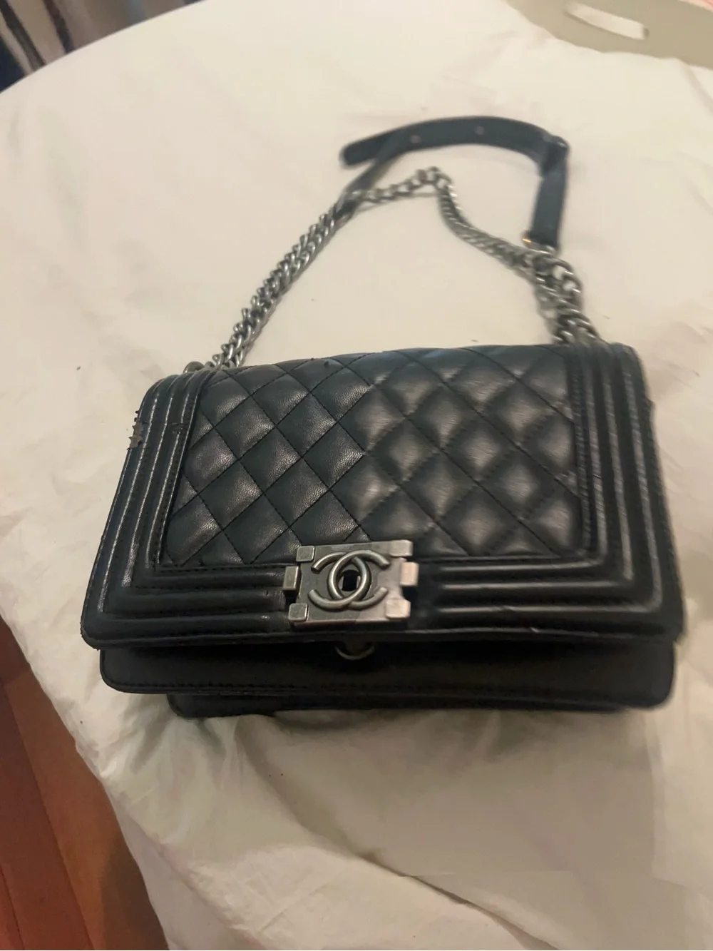 Black Quilted Leather Chain Shoulder Bag